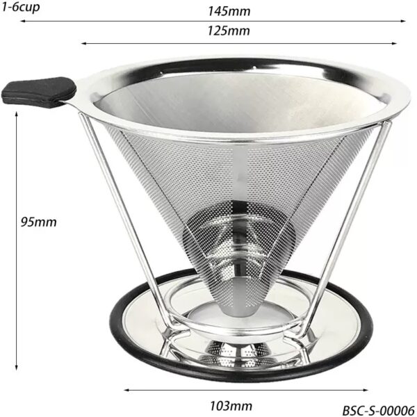 Pour Over Coffee Dripper Reusable With Separate Stand Coffee Drip Cone Metal Coffee Filter - Image 2