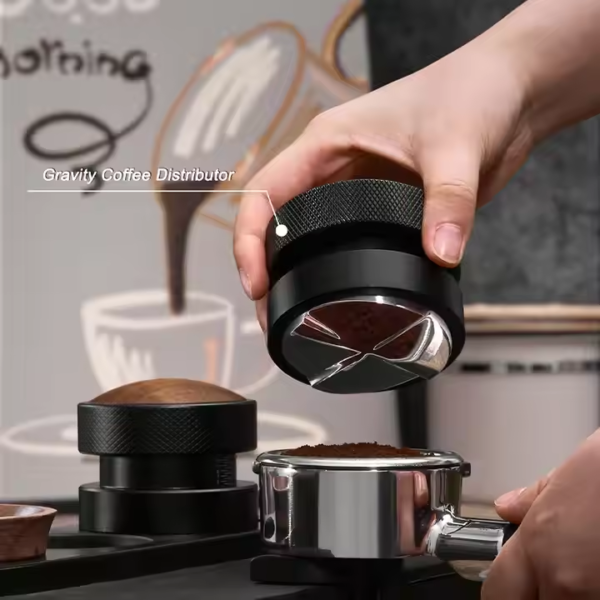 51mm 53mm 58.35mm Walnut Cap Gravity Force Stainless Steel Espresso Coffee Tamper and Distributor - Image 2