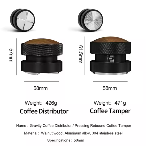 51mm 53mm 58.35mm Walnut Cap Gravity Force Stainless Steel Espresso Coffee Tamper and Distributor - Image 4