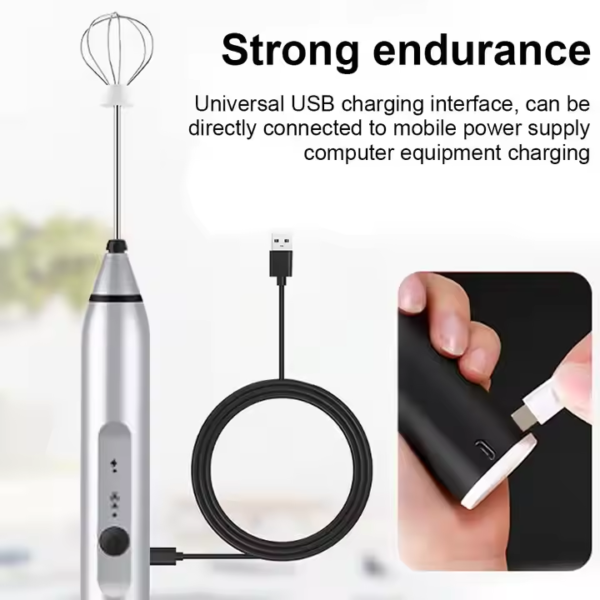 Kitchen Rechargeable Stainless Steel Hand Mixer Egg Beater Milk Frother Handheld Matcha Electric Whisk for Coffee - Image 3