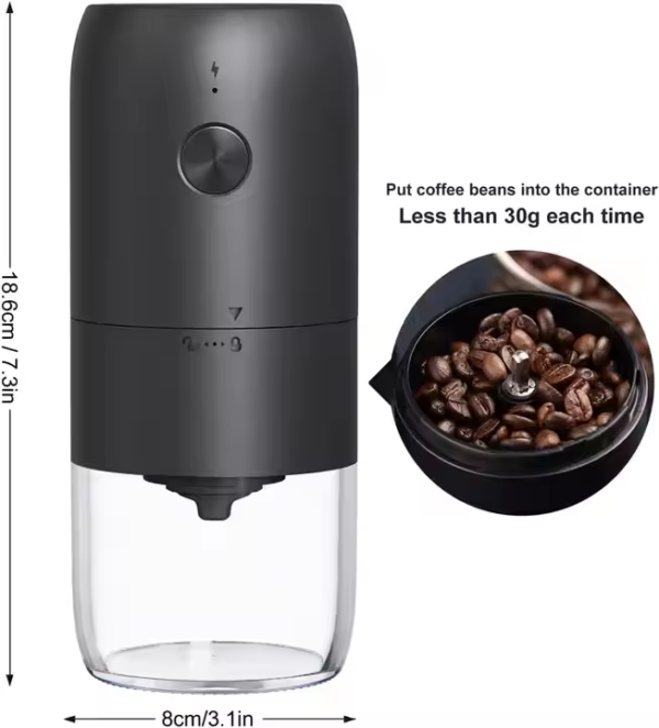 Portable One Touch Electric Spice Coffee Bean Grinder Clean Brush Type-C Charging Electric Adjustable Coarseness Ceramic Burrs - Image 3