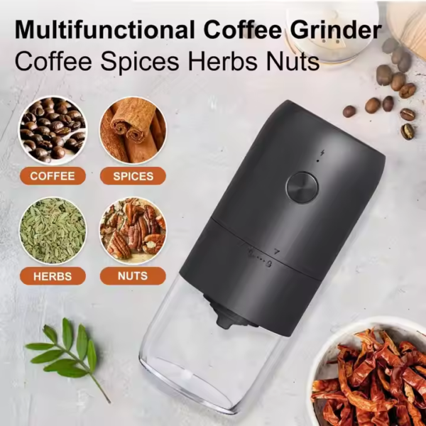 Portable One Touch Electric Spice Coffee Bean Grinder Clean Brush Type-C Charging Electric Adjustable Coarseness Ceramic Burrs - Image 4