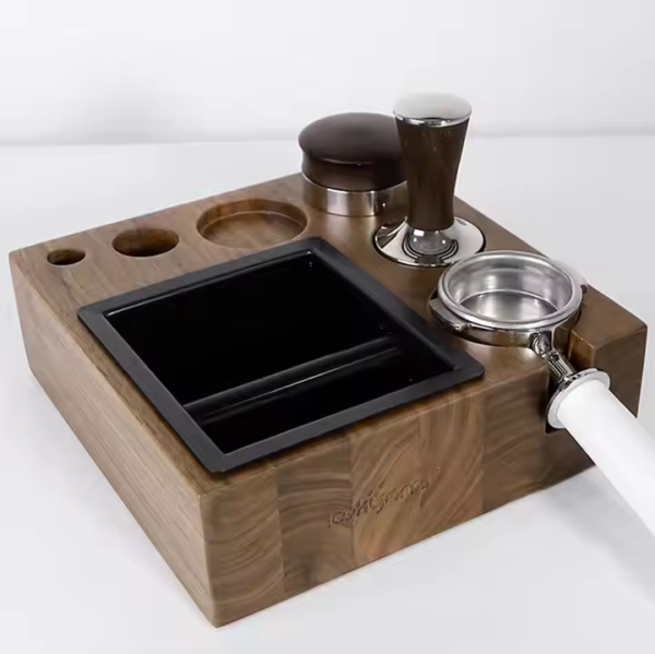 4 in 1 Coffee Knock Box Black Walnut Wooden Tool Storage Boxs Espresso Knock Box With Tamper Distributor and Portafilter