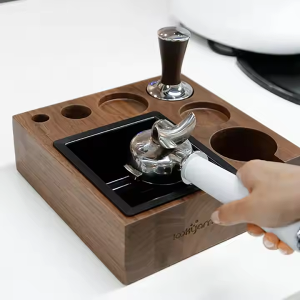 4 in 1 Coffee Knock Box Black Walnut Wooden Tool Storage Boxs Espresso Knock Box With Tamper Distributor and Portafilter - Image 2