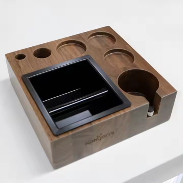 4 in 1 Coffee Knock Box Black Walnut Wooden Tool Storage Boxs Espresso Knock Box With Tamper Distributor and Portafilter - Image 3