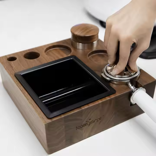 4 in 1 Coffee Knock Box Black Walnut Wooden Tool Storage Boxs Espresso Knock Box With Tamper Distributor and Portafilter - Image 4