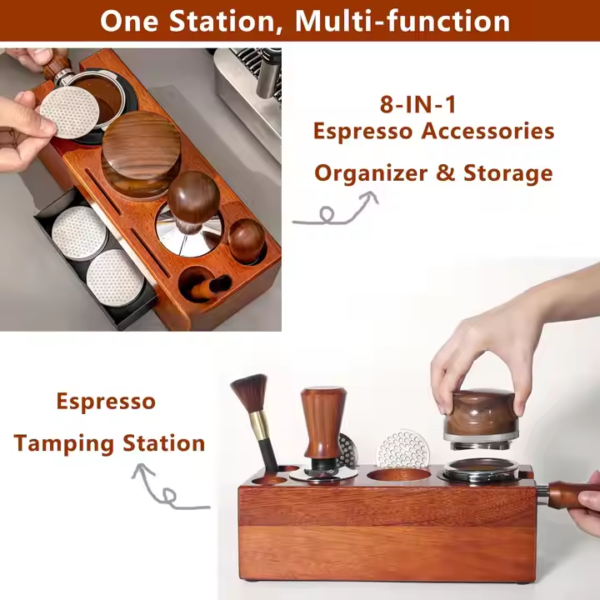 Espresso Tamping Station Tamper Box, 8 in 1 Espresso Knock Box and Tamp Station Coffee Organizer Box - Image 2