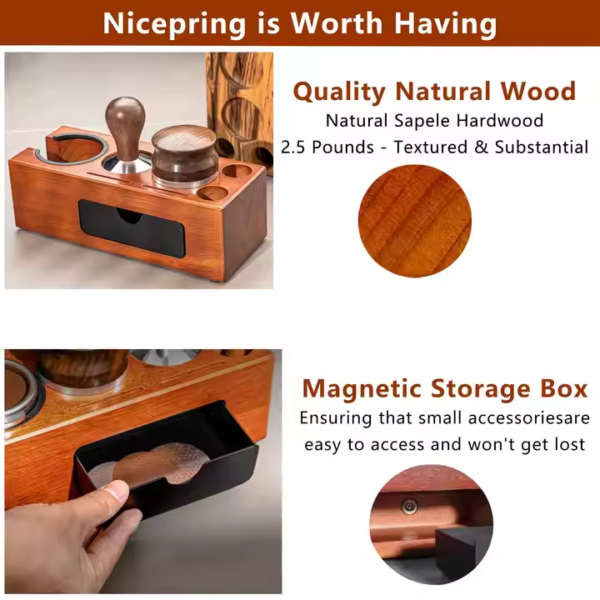 Espresso Tamping Station Tamper Box, 8 in 1 Espresso Knock Box and Tamp Station Coffee Organizer Box - Image 3