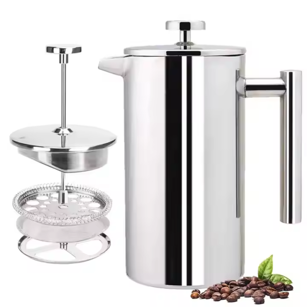 34Oz Double Wall Insulated Stainless Steel French Press Coffee Maker 4-Level Filtration System 2 Extra Filters Includes Glass