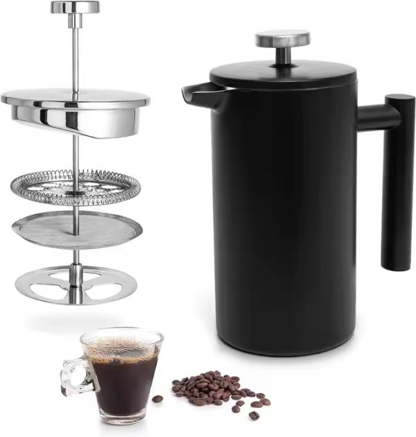 New Product Lfgb 3 Part Stainless Steel Plunger French Coffee Press Matte Black Coffee Maker - Image 2