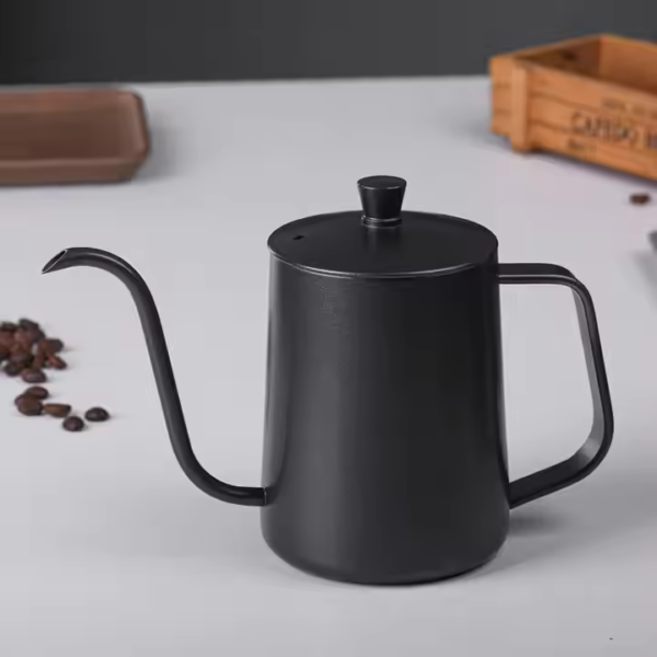 Barista 60 Coffee Tea Pot Goose Neck Swan Neck Thin Mouth Coffee Maker Kettle Barista 60 Coffee Tea Pot Goose Neck Swan Neck Thin Mouth Coffee Maker Kettle 304 Stainless Steel Black Metal Support with Lid304 Stainless Steel Black Metal Support with Lid - Image 3