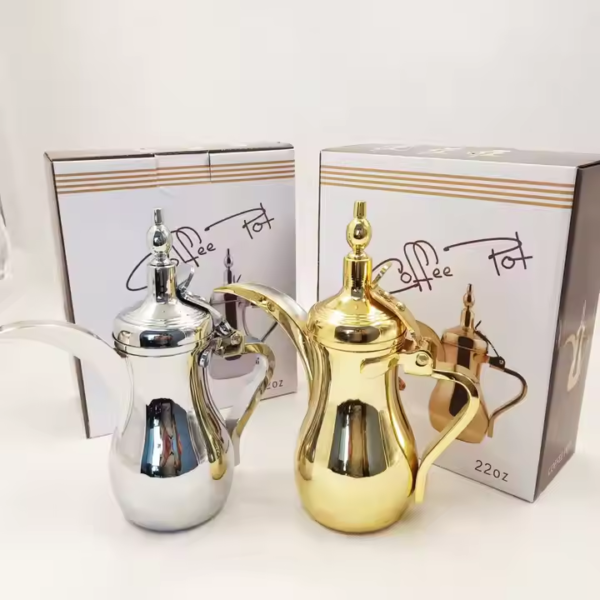 Top Selling Gold Polished Metal Dallah Simple Design Stainless Steel Brass Tableware Tea and Coffee Serving Pot