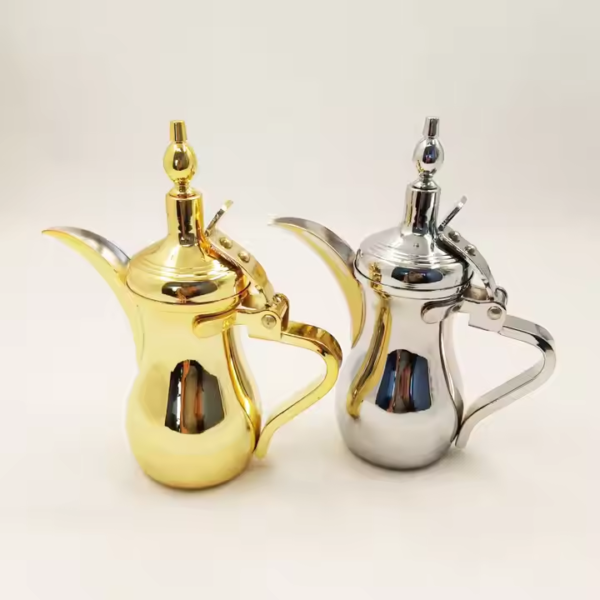 Top Selling Gold Polished Metal Dallah Simple Design Stainless Steel Brass Tableware Tea and Coffee Serving Pot - Image 4