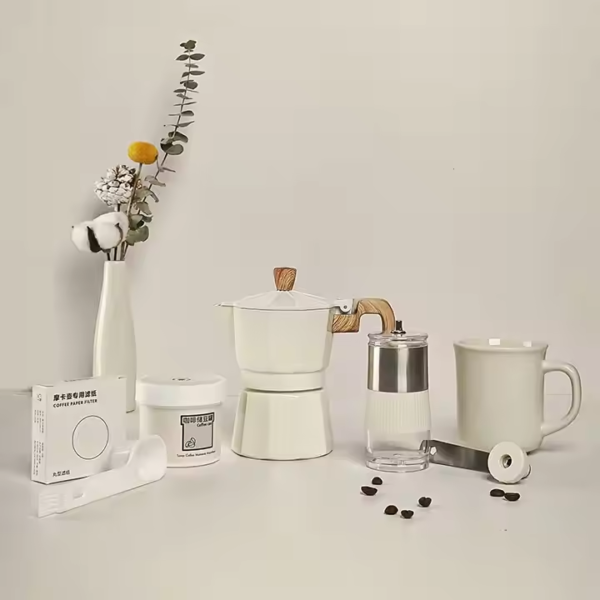 Luxury Hand Coffee Grinder Mocha Pot Coffee Maker Gift Set - Image 2