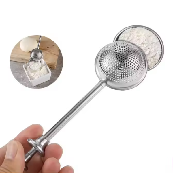 Stainless Steel Powder Shaker Half-perforated Tea Ball Flour Sieve Ball-shaped Powder Sieve - Image 2