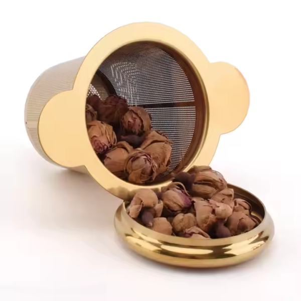 Luxury Tea Strainer Gold 304 Stainless Steel Tea Infuser Mesh Basket With Lid - Image 4