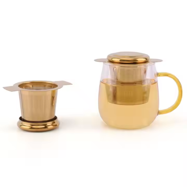 Luxury Tea Strainer Gold 304 Stainless Steel Tea Infuser Mesh Basket With Lid - Image 5