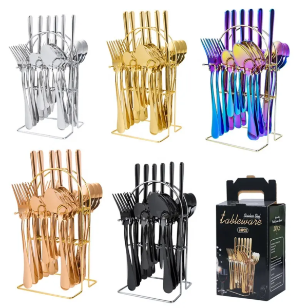Luxury 24 Pieces Stainless Steel Knife Fork Spoon Cutlery Set Multicolor Selected Gift Box Packaging - Image 5