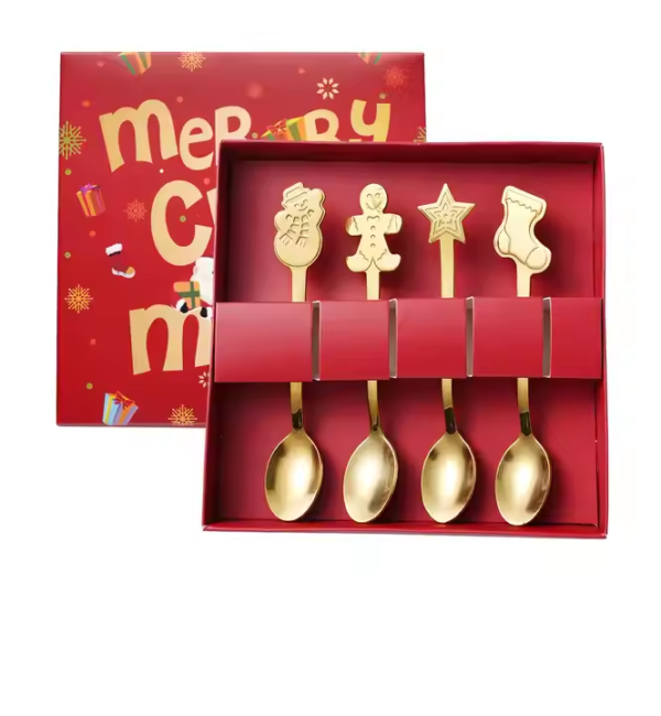 Modern Design Christmas Gift Set Factory Wholesale Metal Cutlery With Snowman Tree Teaspoon Coffee Spoon Children's Dinnerware