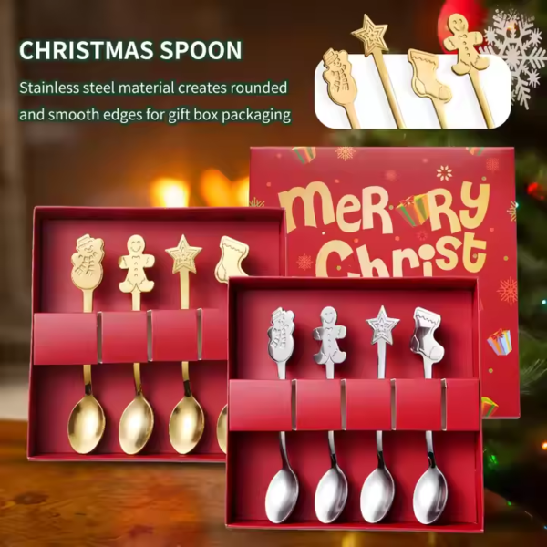Modern Design Christmas Gift Set Factory Wholesale Metal Cutlery With Snowman Tree Teaspoon Coffee Spoon Children's Dinnerware - Image 2