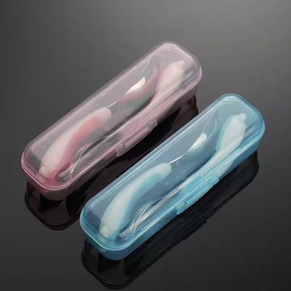 316 Stainless Steel Children Fork Spoon Maternal Cartoon Feeding Flatware Bear Portable Box Silicone Handle Cutlery Set - Image 2