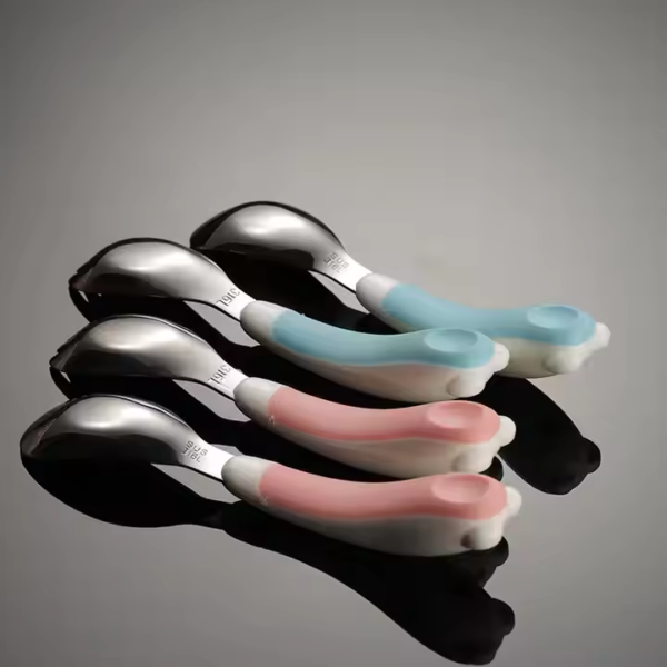 316 Stainless Steel Children Fork Spoon Maternal Cartoon Feeding Flatware Bear Portable Box Silicone Handle Cutlery Set - Image 3