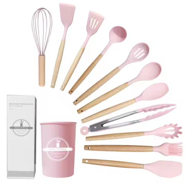 High Quality Eco-Friendly Silicone Utensils Set Wooden Handle Heat Resistant Multifunctional Kitchen Cookware - Image 2