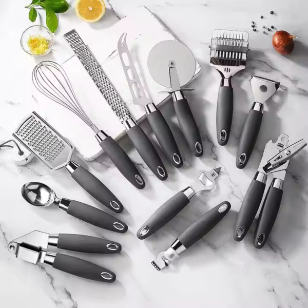 12-Piece Stainless Steel Cooking Utensils With TPR Handle OEM Packing Cuisine Accessories Pizza Cutter Tool Set - Image 3