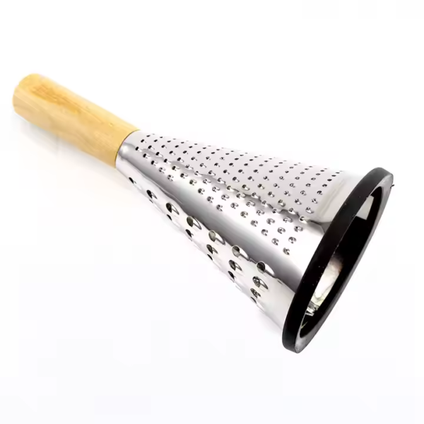Cone Cheese Grater with Handle Stainless Steel Triple Function Wood Handle Parmesan Shaver Non-Slip Rubber Bottom - Image 4