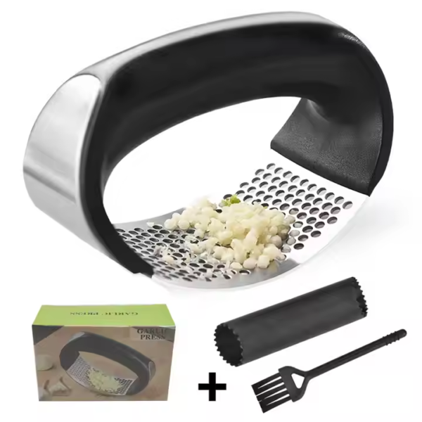 Pampered Stainless Steel Garlic Mincer Press Garlic Peeler Crusher Machine Plastic Rocker Garlic Press Set