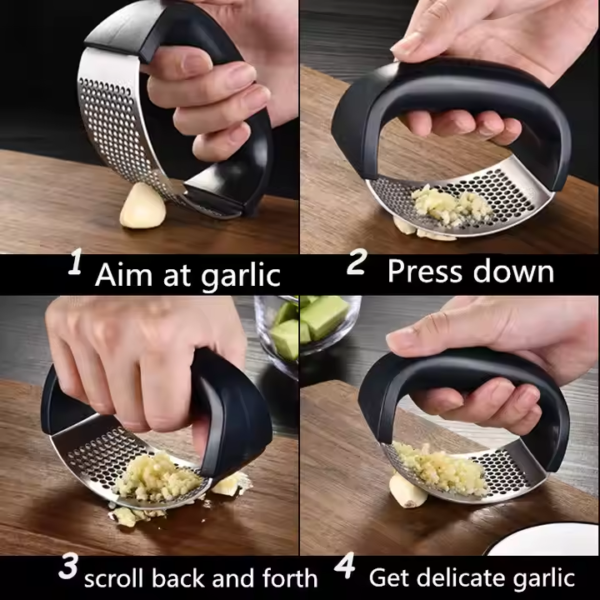 Pampered Stainless Steel Garlic Mincer Press Garlic Peeler Crusher Machine Plastic Rocker Garlic Press Set - Image 6