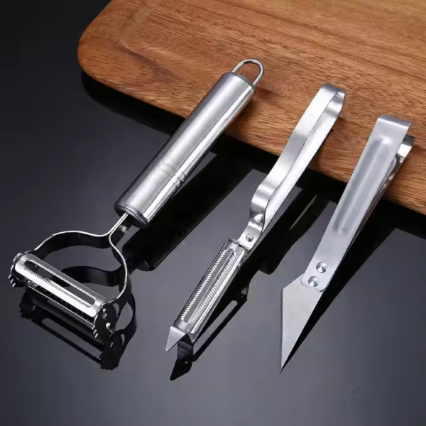 Kitchen Gadgets Stainless Steel 3 in 1 Set Fruit Paring Knife Clip Grater Multifunctional Vegetable Peeler - Image 2