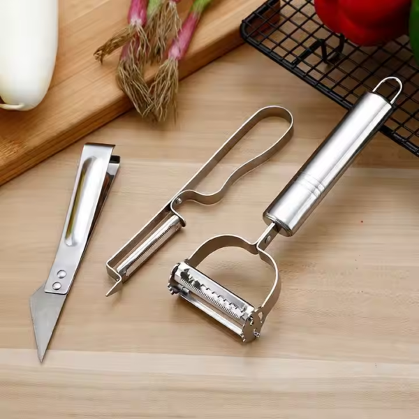 Kitchen Gadgets Stainless Steel 3 in 1 Set Fruit Paring Knife Clip Grater Multifunctional Vegetable Peeler - Image 3