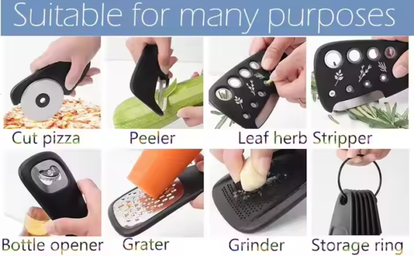 Wholesale 6 Pieces Kitchen Gadgets Set Cheese Grater Bottle Opener Fruit/Vegetable Peeler Pizza Cutter Garlic/Ginger Grinder - Image 3