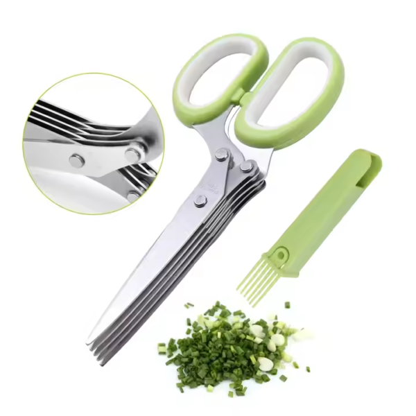 Professional Stainless Steel 5 Blades Kitchen Herb Scissors With Sheath & Brush