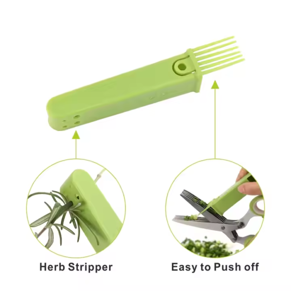 Professional Stainless Steel 5 Blades Kitchen Herb Scissors With Sheath & Brush - Image 3