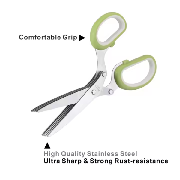 Professional Stainless Steel 5 Blades Kitchen Herb Scissors With Sheath & Brush - Image 4