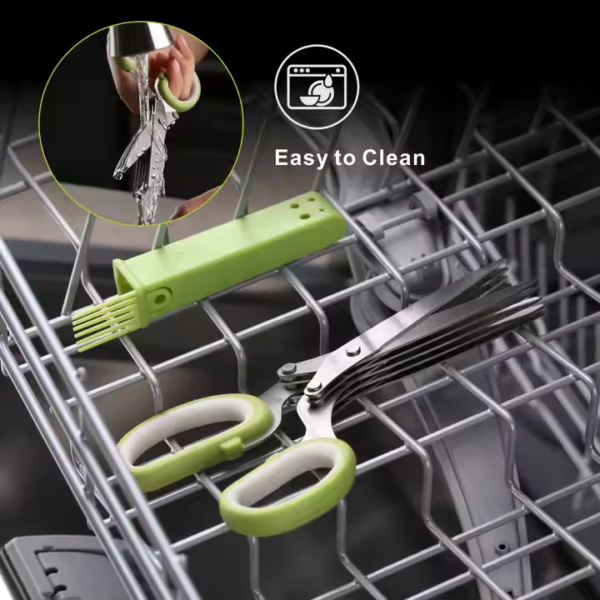 Professional Stainless Steel 5 Blades Kitchen Herb Scissors With Sheath & Brush - Image 5