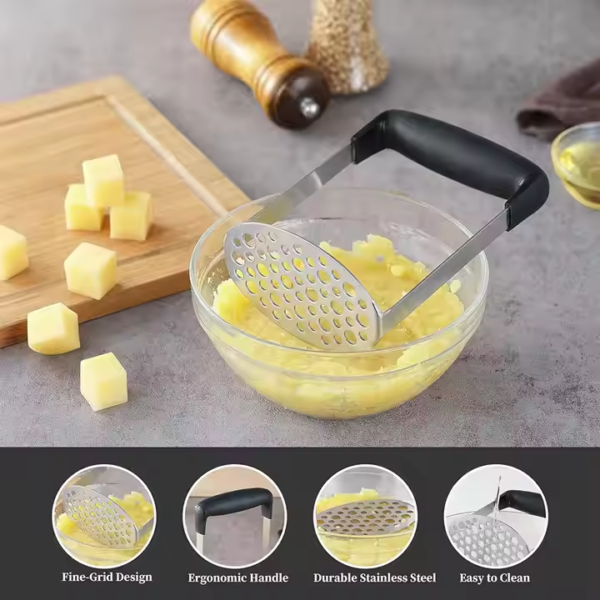 Wholesale Price High Quality Black Silver Handle Potato Masher Non-slip Vegetable Chopper Stainless Steel Kitchen Gadgets Ricer - Image 2