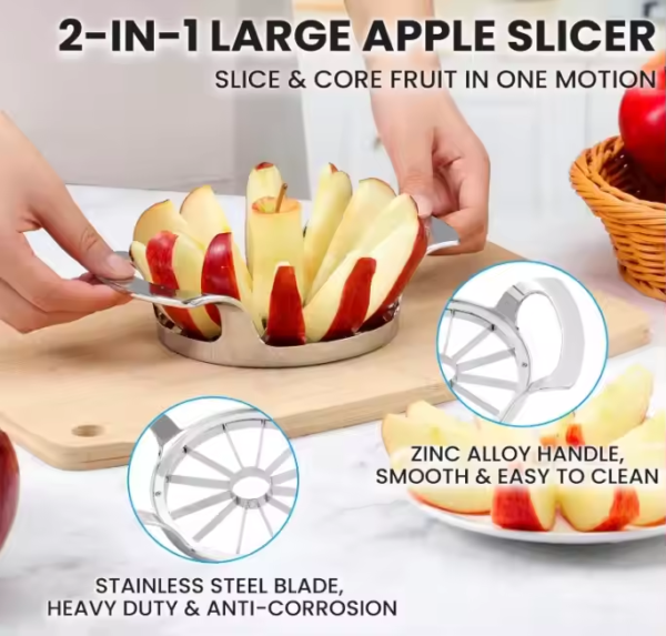 Extra Large Apple Slicer with 12 Blades Professional Heavy Duty Apple Cutter 304 Stainless Steel Apple Corer Tool - Image 5