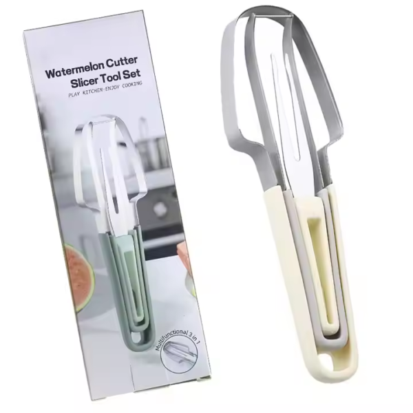 Stainless Steel Watermelon Cutter Slicer Tool with Non-slip Fork Fruit Kitchen Gadget with PP Material for Restaurant Bar KTV - Image 3