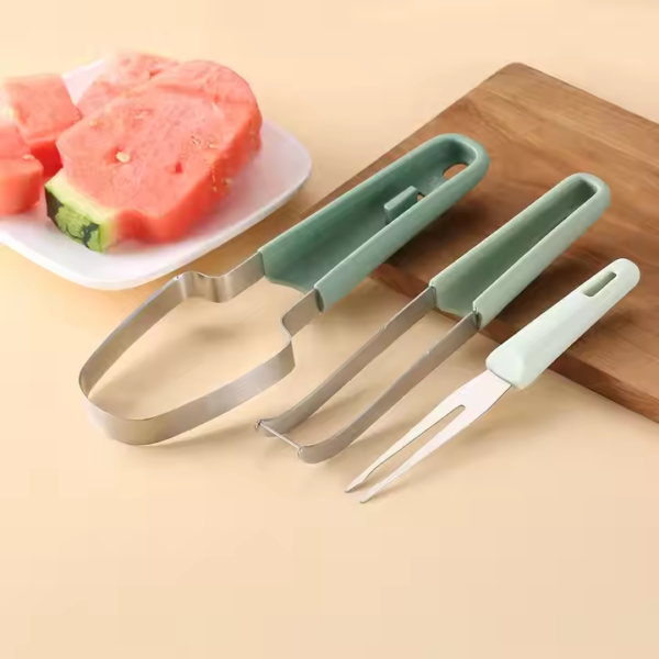 Stainless Steel Watermelon Cutter Slicer Tool with Non-slip Fork Fruit Kitchen Gadget with PP Material for Restaurant Bar KTV - Image 5