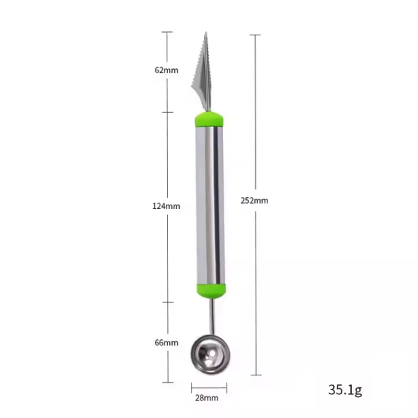 China Factory Cheap Stainless Steel 2 in 1 Double Sides Melon Baller with Carving Knife - Image 2