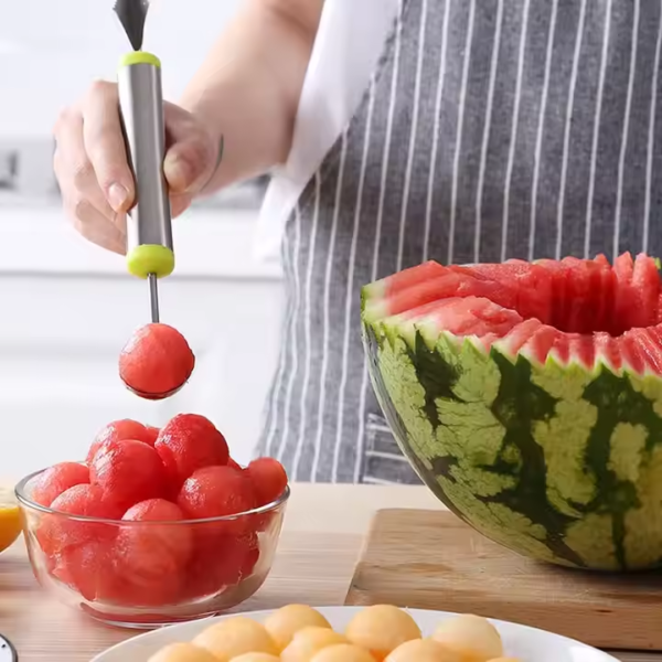 China Factory Cheap Stainless Steel 2 in 1 Double Sides Melon Baller with Carving Knife - Image 3