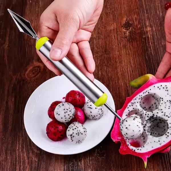 China Factory Cheap Stainless Steel 2 in 1 Double Sides Melon Baller with Carving Knife - Image 4