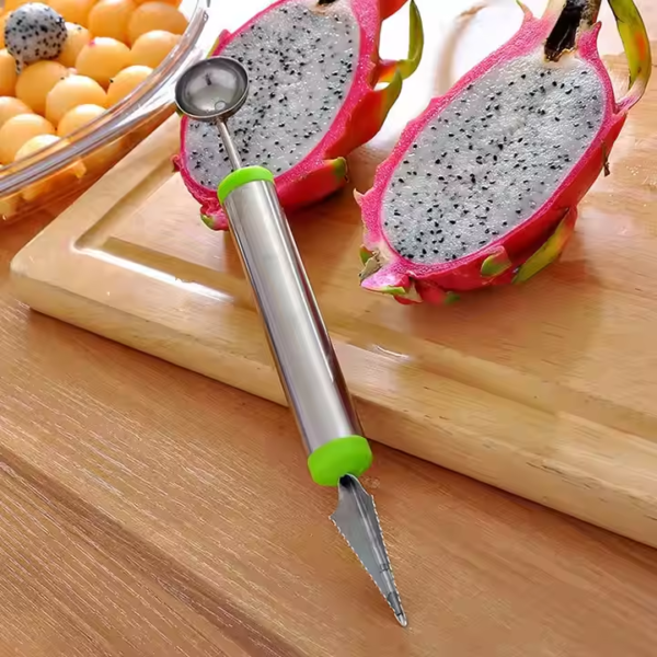 China Factory Cheap Stainless Steel 2 in 1 Double Sides Melon Baller with Carving Knife - Image 5