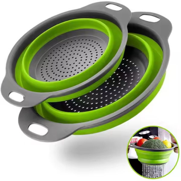 2 Size Wholesale Foldable Adjustable Strong Multi-function Silicone Drain Basket Vegetables Folding Drain Basket