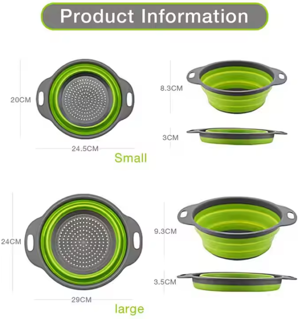 2 Size Wholesale Foldable Adjustable Strong Multi-function Silicone Drain Basket Vegetables Folding Drain Basket - Image 2