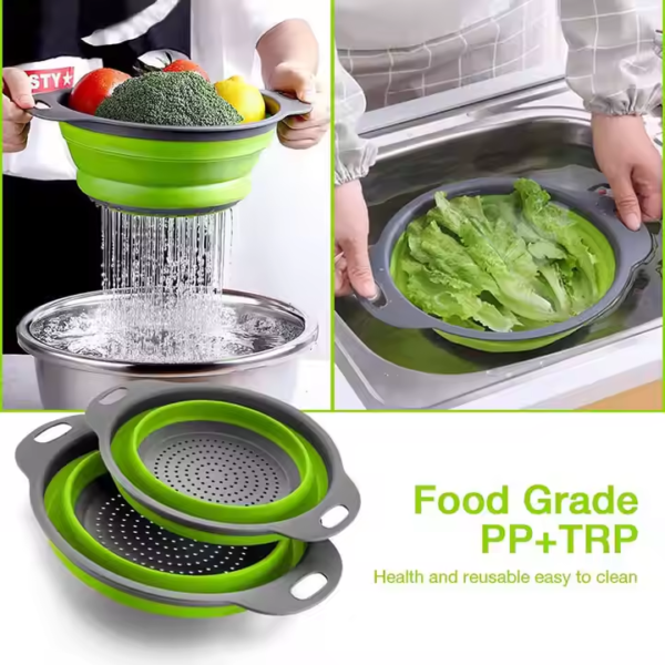 2 Size Wholesale Foldable Adjustable Strong Multi-function Silicone Drain Basket Vegetables Folding Drain Basket - Image 3