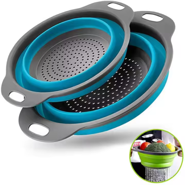 2 Size Wholesale Foldable Adjustable Strong Multi-function Silicone Drain Basket Vegetables Folding Drain Basket - Image 4